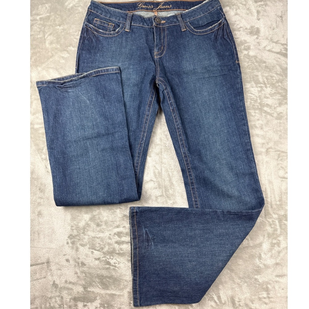 Guess Jeans Womens Size 32 Bootcut Low Rise Embroidered Back Pocket Denim Blue
